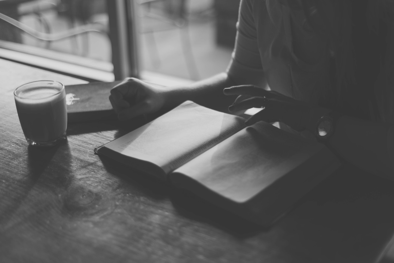 disciple reading bible coffee shop image